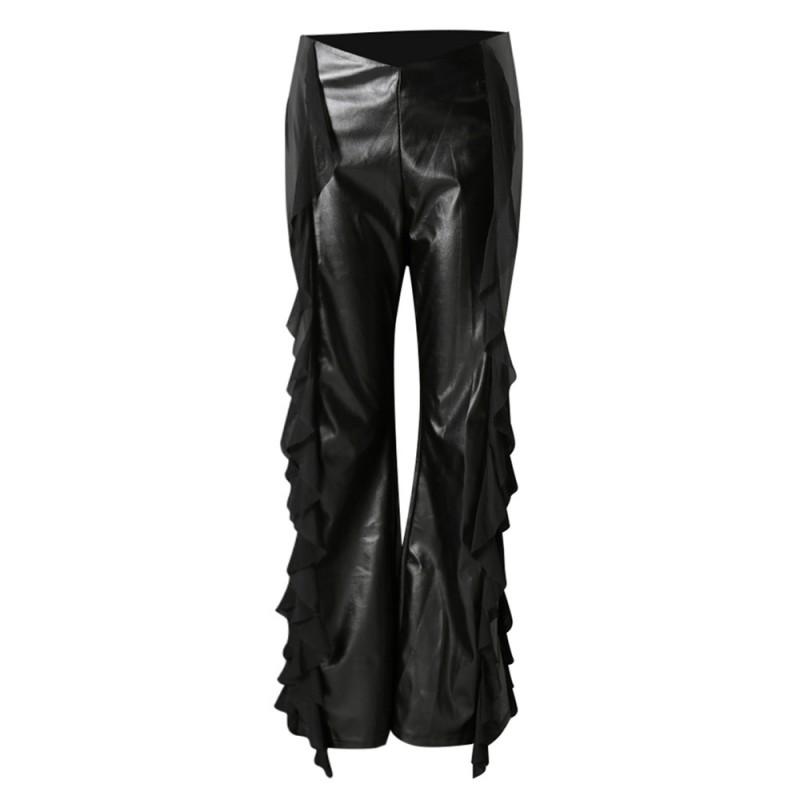 Womens High-Waisted PU Micro Flare Pants
