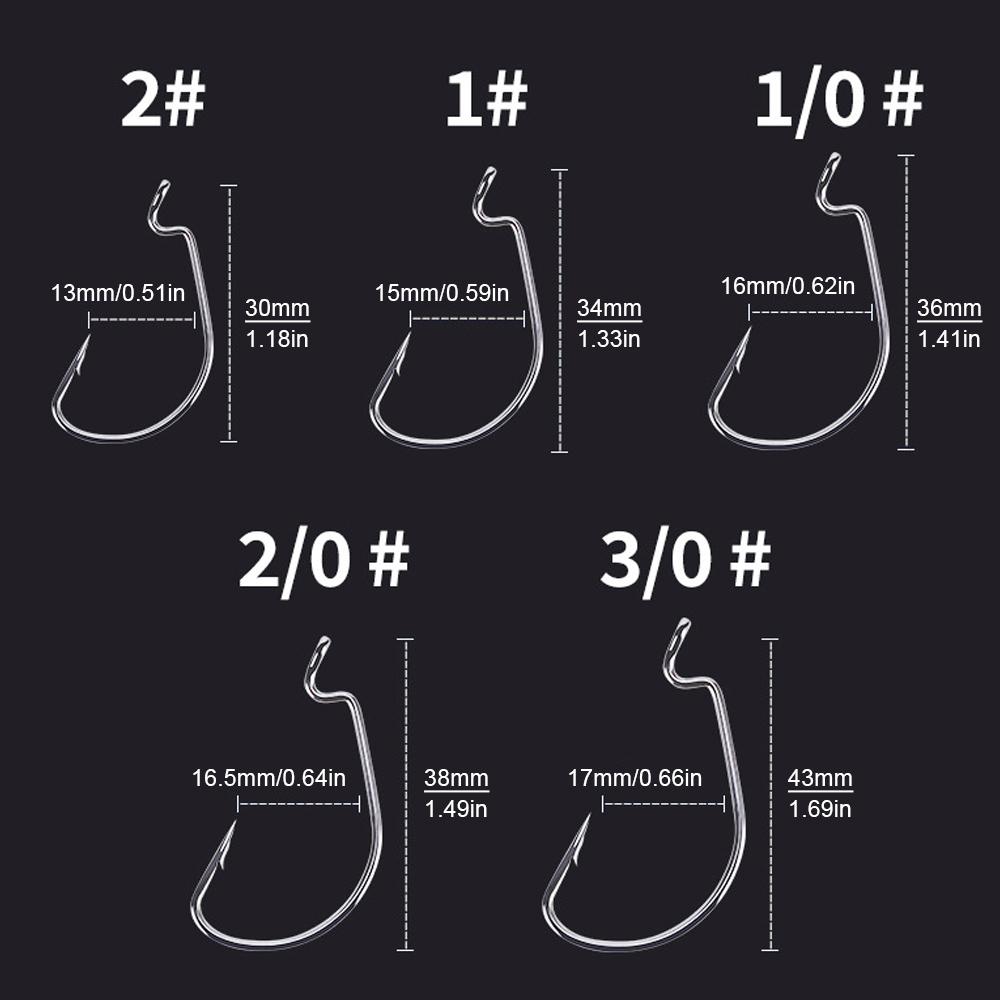 50pcs Super Strong Wide Gap Worm Hooks 2#-3/0# for Soft Plastic Baits Saltwater Freshwater Fishing