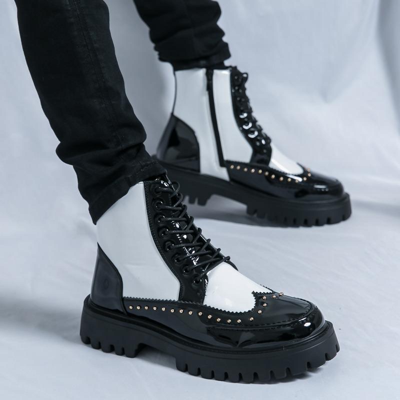 Business Casual Men's Leather Ankle Boots Lightweight Fashion Platform Boots For Man Quality Lace-up Round Toe Man Dress Shoes