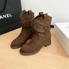 Retro British style thick heel short boots women's 2025 new autumn high-end with skirt stacking boots fashion boots