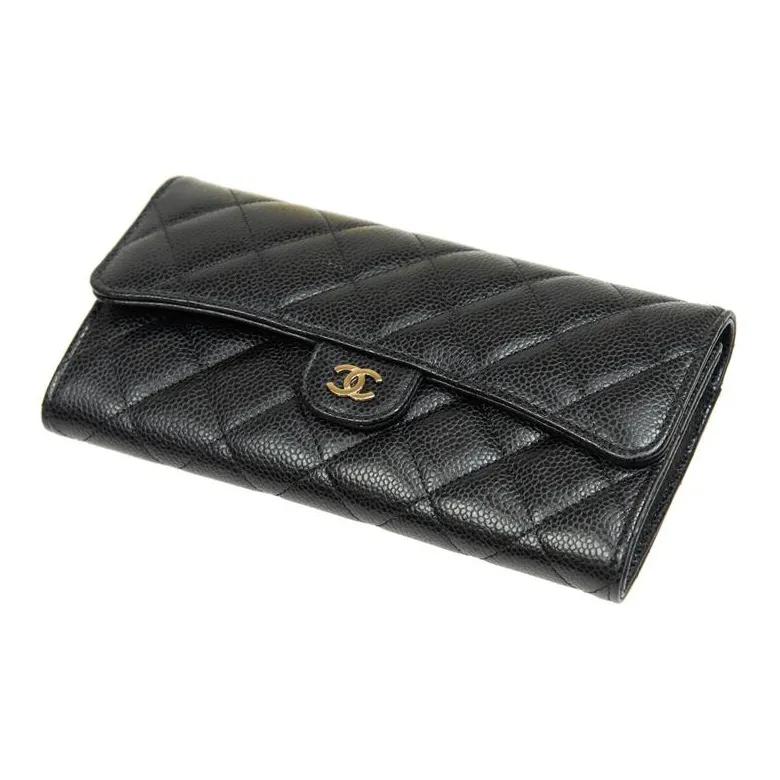 CHANEL 23P Classic Quilted Long Style Grain Embossed Calfskin with Metal Card Holder Wallet for Women Black