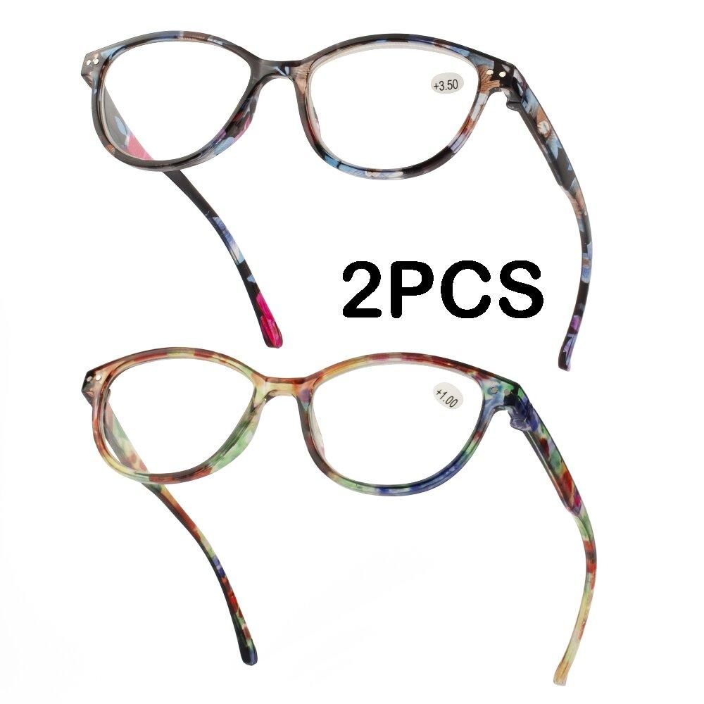 2PCS Reading Glasses Women Printed Reading Glasses Anti Blue Light Eyeglasses Unisex Black Glasses Men C2