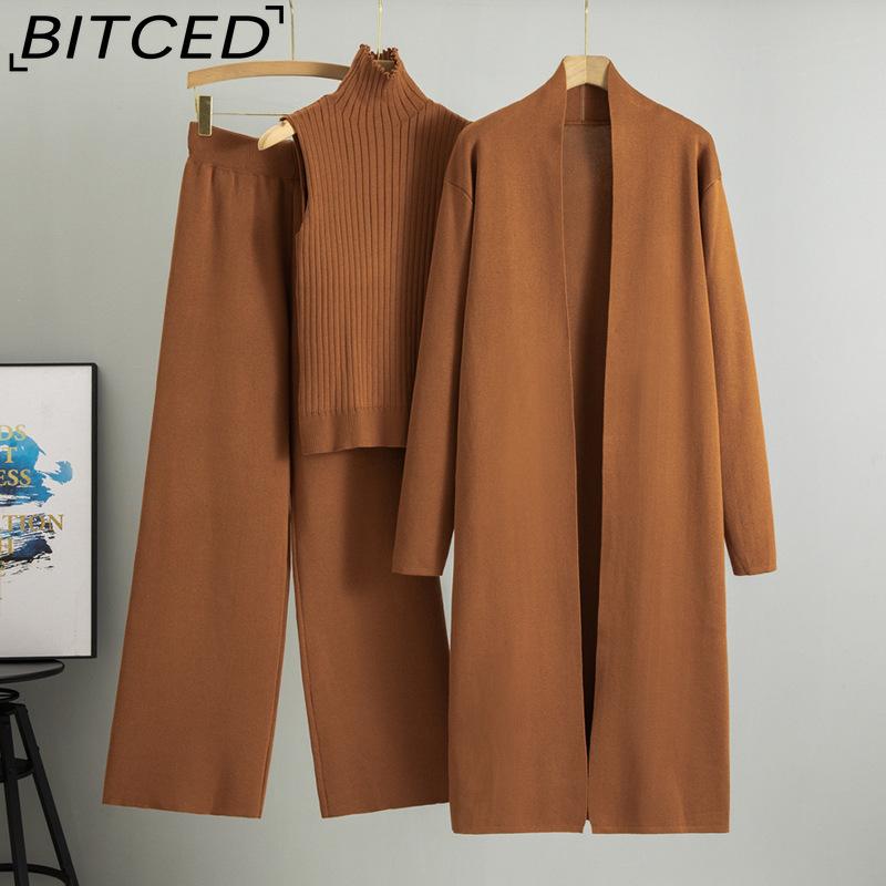 BITCED Spring and Autumn Laid-back Style Knitted Set, Sleeveless Vest, Sweater, Cardigan and Trousers, Three-piece Set