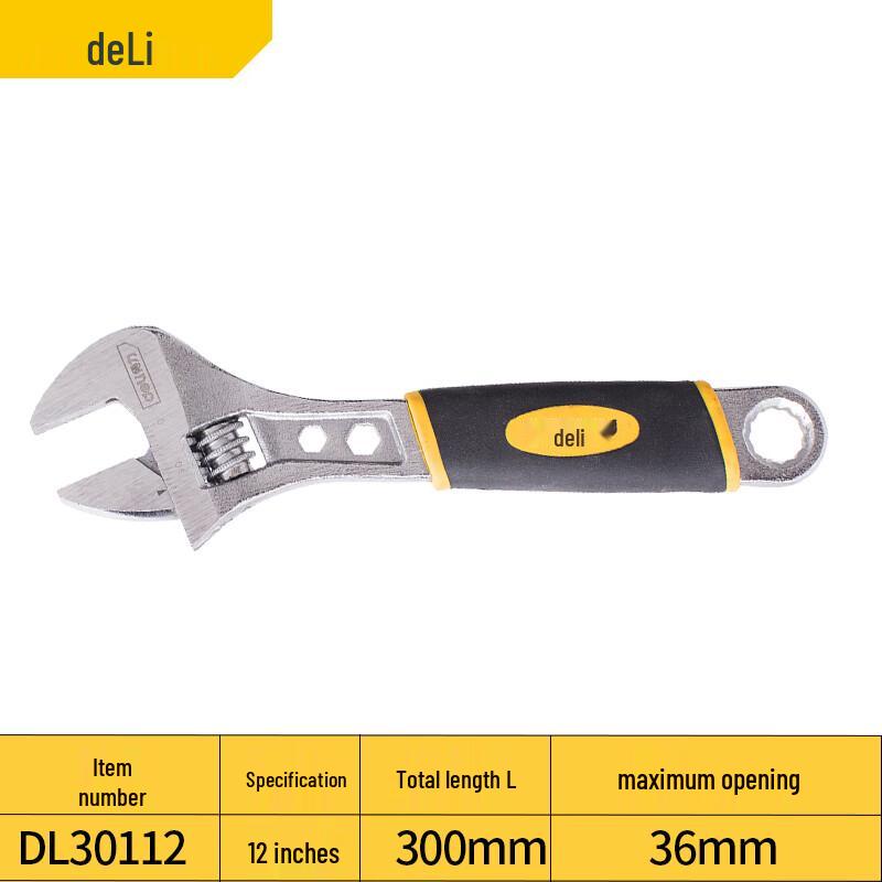 Deli 12-inch Plastic Handle Adjustable Wrench