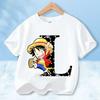2026 New One Piece Letter A-Z Anime Luffy Gear  Cartoon Graphic Cotton T-shirt for Children Summer Sports Tees Casual Kids Tops