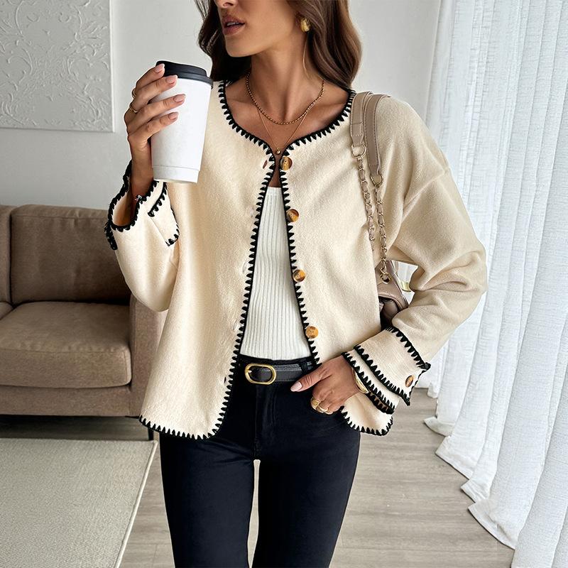 YYFS Women's Fashion Casual Solid Color Print Autumn Winter Long Sleeve O-Neck Jackets & Coats