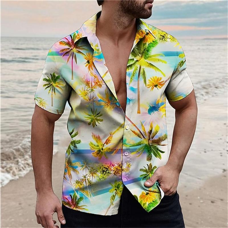 Men's Beach Parrot Printed Shirts Hawaii Breathable Shirts Summer Single Breasted Short Sleeved Shirts Comfortable Men's Shirts