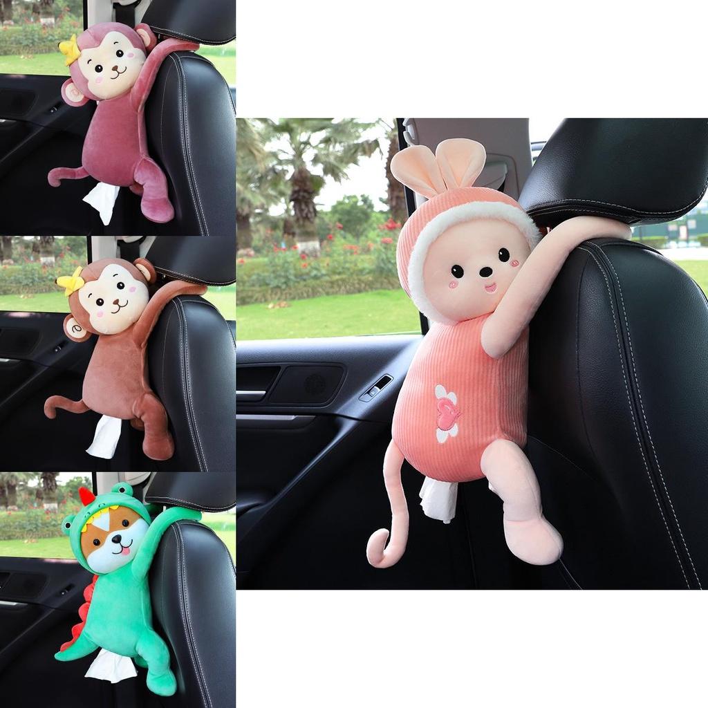 Cute Car Tissue Box For Backseat Plush Material Cartoon Character Design