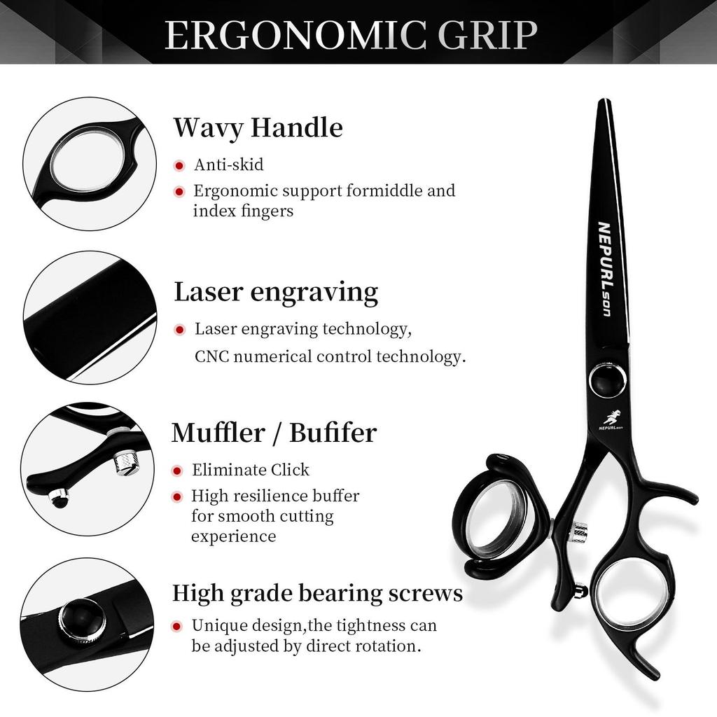 Naipusen 6-Inch Black Baking Paint Shears with 360° Rotating Handle and Thinning Function.