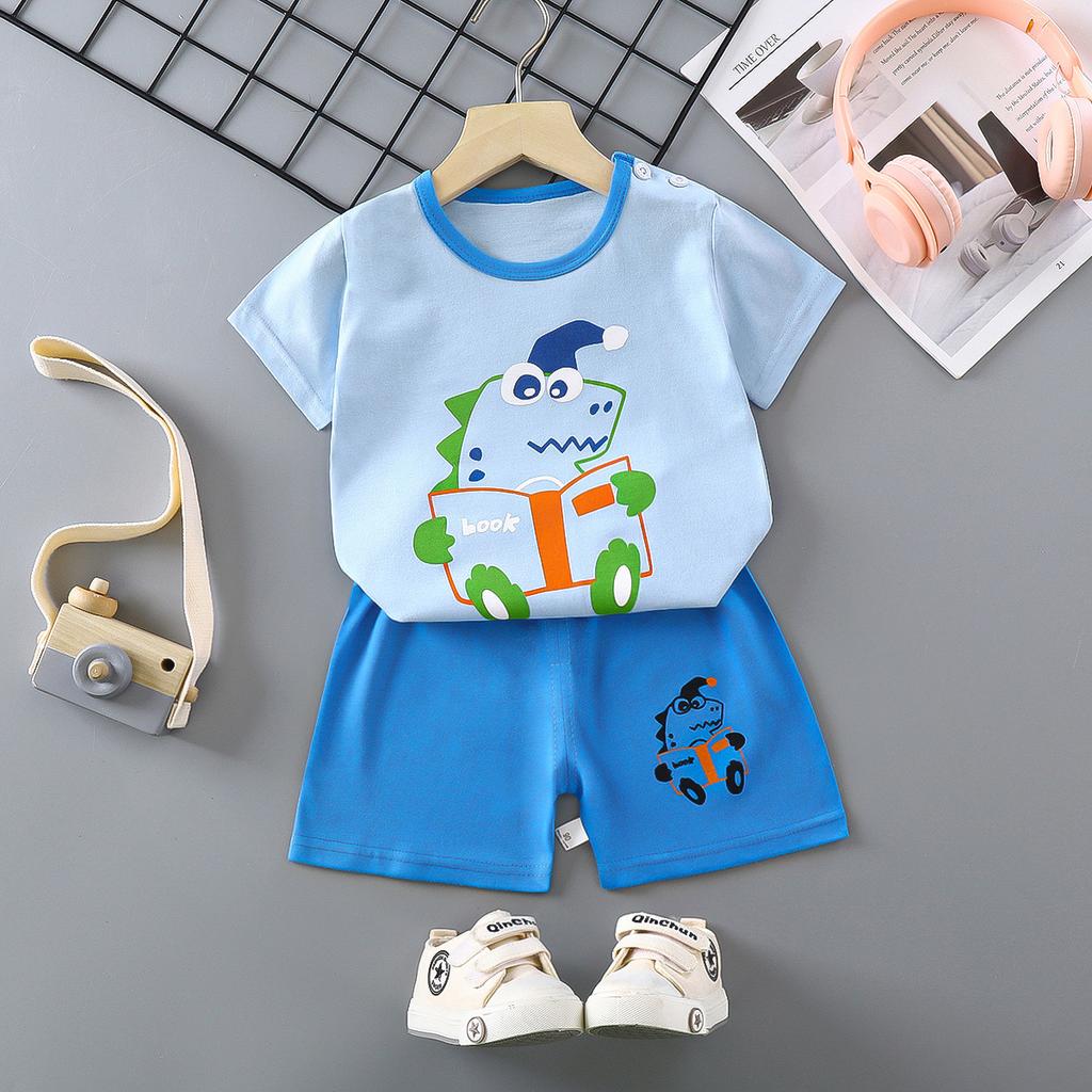 Children's Short-sleeved Suit Pure Cotton Girls Summer Clothes Boys T-shirt Baby Baby Clothes