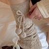 Fashionable Plush Balls Bows Adorned Leg Warmers for Women's Cable Knitted Stretchy Leg Covers Sleeves Calf Socks