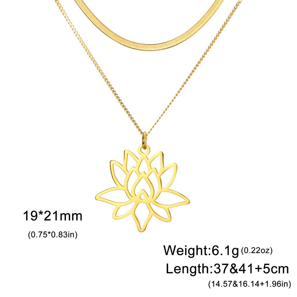 Teamer Lotusblume Anhänger Halskette Edelstahl Yoga Buddhismus Amulett Schmuck für Frauen Doppellagige Perlenkette Geschenk