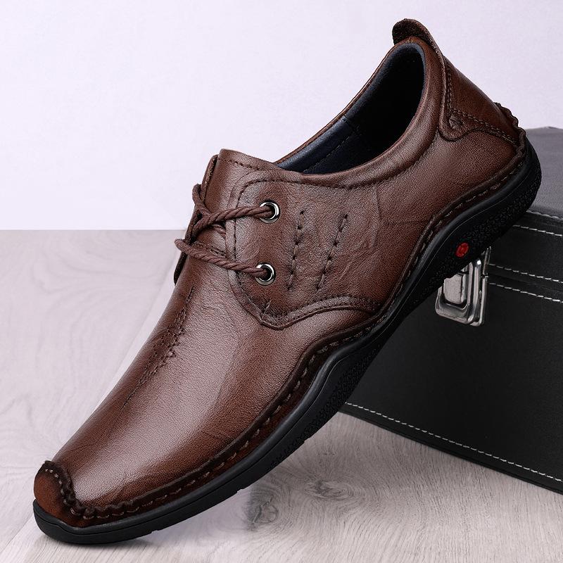 

Men s shoes leather fashion leather shoes men s foreign trade lace-up first layer cowhide driving casual shoes men s middle-aged dad shoes 44 коричневый