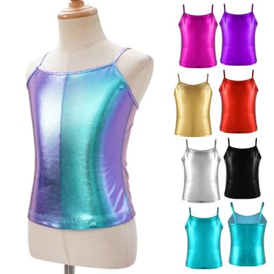 Kids Girls Shiny Metallic Camisole Tank Top Ballet Dance Stage Performance Tee Shirts