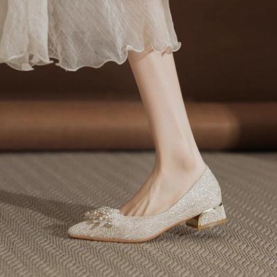 French Light Mouth Single Shoes Women's 2025 Spring and Autumn New Thick Heels Are Not Tired, Low Heels with Skirts, Gentle Women's Small Leather Shoe