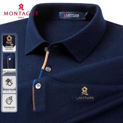 MONTAGUT Heren Herfst/Winter Geborduurde Gebreide Polo Trui