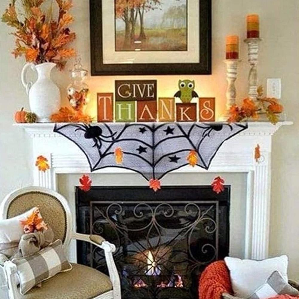 Lace Gothic Halloween Table Decor, Elegant Overlay Design for Spooky Home Accents for Halloween Parties and Displays tablec S6E2