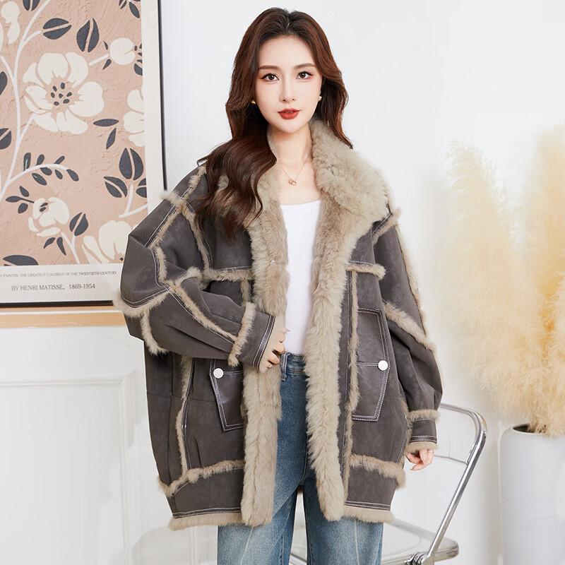 KAISER Women's Chic Rabbit Fur Mid-Length Coat