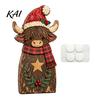 Farmhouse Holiday Gift Highland Cow Wooden Table Sign, Rustic Tiered Tray Centerpiece, 2D Flat Vintage Christmas Party Decor Tabletop Ornament