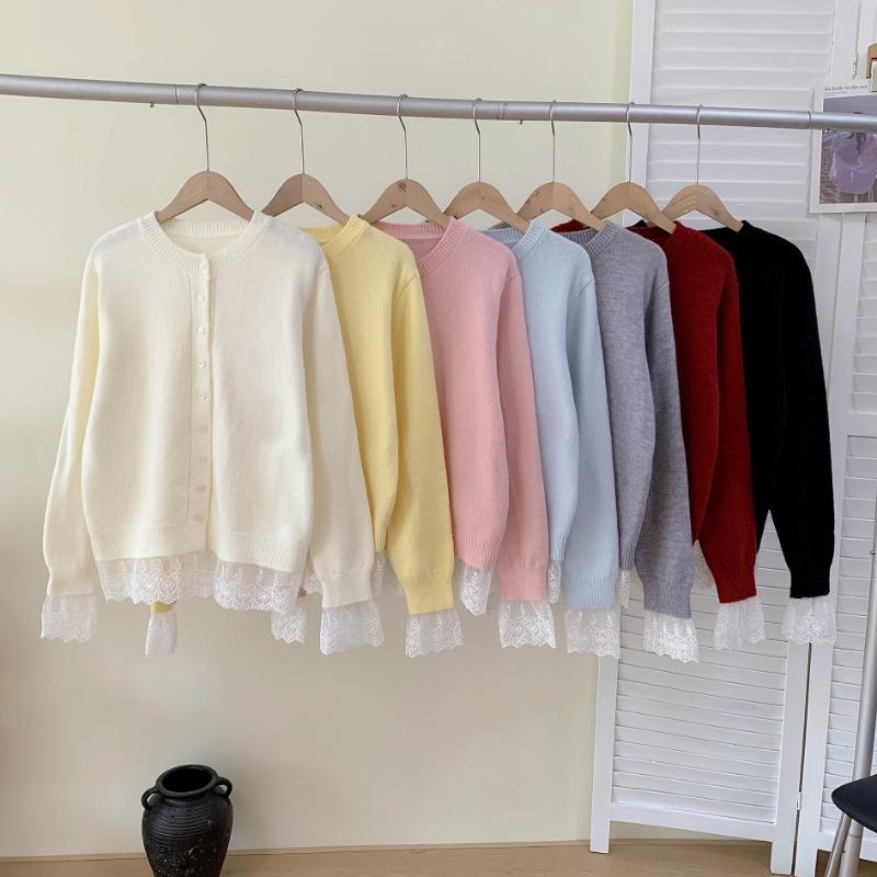 Sweater jacket women's autumn and winter new season fashion versatile design sense lace splicing knitted cardigan top women