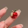 Brooch Pin for Women, Fruit Shape Lapel Pin with Rhinestones Bright Red Glaze And Emerald Leaves, Multi-Purpose Pin for Christmas Gifts Daily Wear