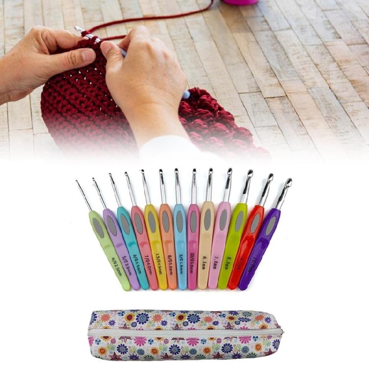 13Pcs Metal Crochet Hook to Beginner and Adults, Ergonomic Soft Grip Crochet Needle with Stainless Tip Crochet Hook Set