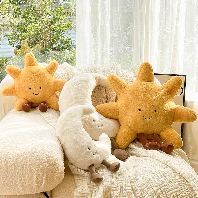 Nordic Smile Face Moon Yellow Sun Plushie Cushion Stuffed Cute Weather Plush Toy for Kid Bedroom Decor Sofa Throw Pillow