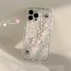 Cute 3D Flower Wrist Phone Chain Soft Phone Case For Iphone 15 14 12 13 11 Pro Max Plus Pink Flower Clear Lens Protective Cover