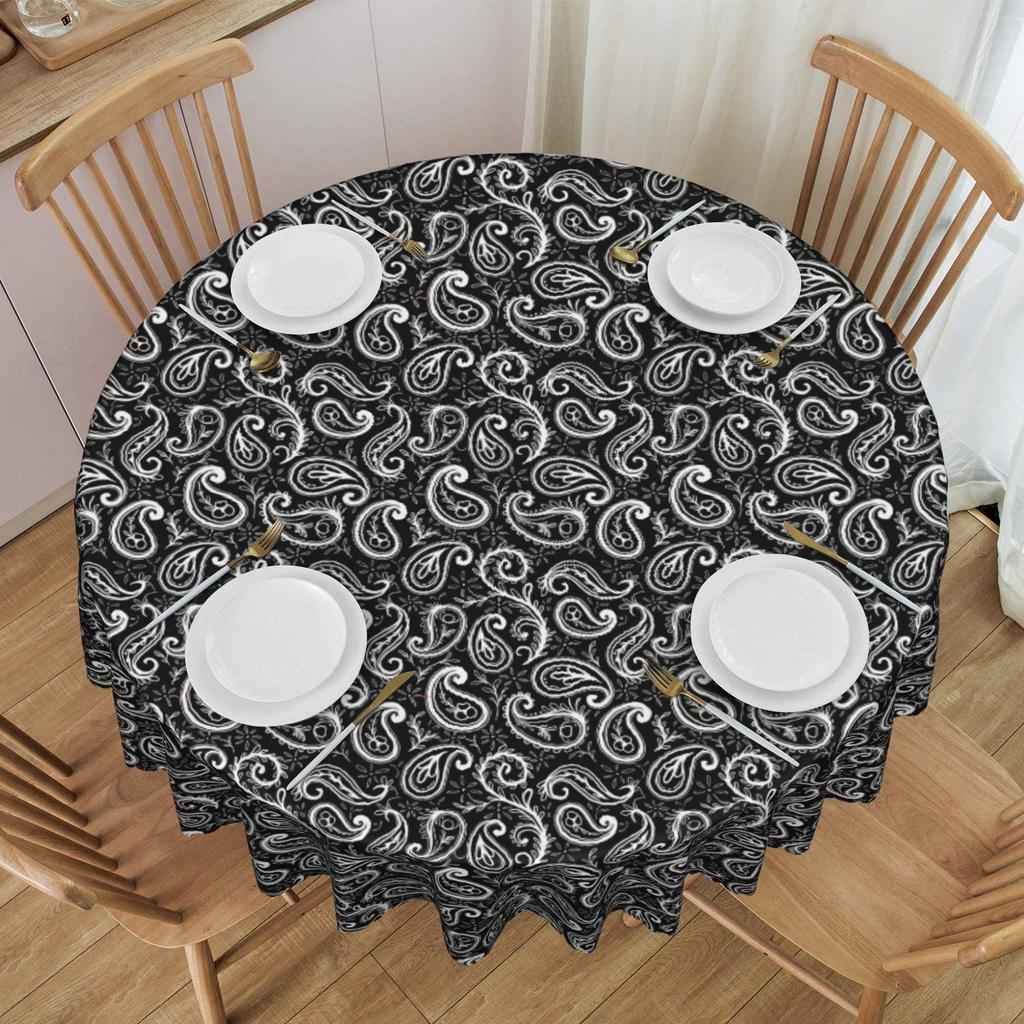 Classic Paisley Bandana Tablecloth Round Waterproof Americana Bandana Floral Design Table Cloth Cover for Dining Room 60 Inch