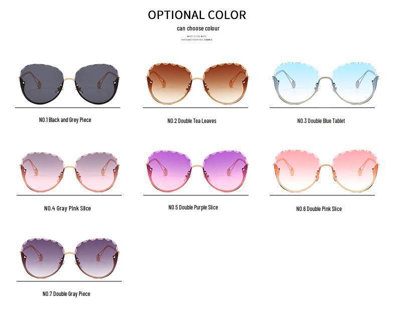 New European-American Trend Rimless Edge-Cut Large Frame Ladies Sunglasses 8913