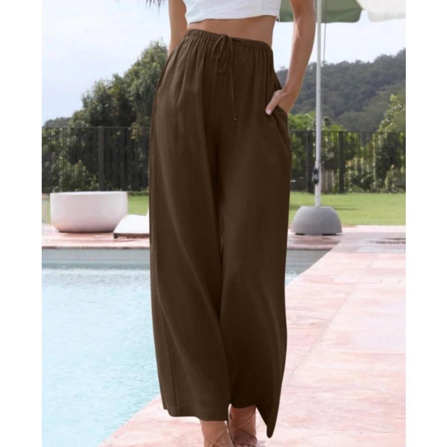 Pantaloni di grandi dimensioni da donna in cotone e lino, pantaloni larghi con elastico in vita, casual, con coulisse e tasche, a gamba larga