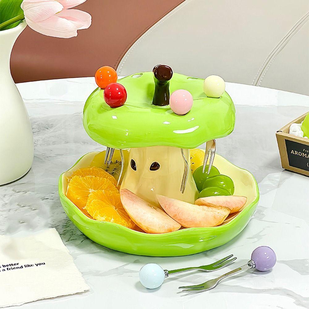 Comfortable Grip Colorful Fruit Fork Plate Set Fruit Fork with Fruit Plate Set  Table Ornaments