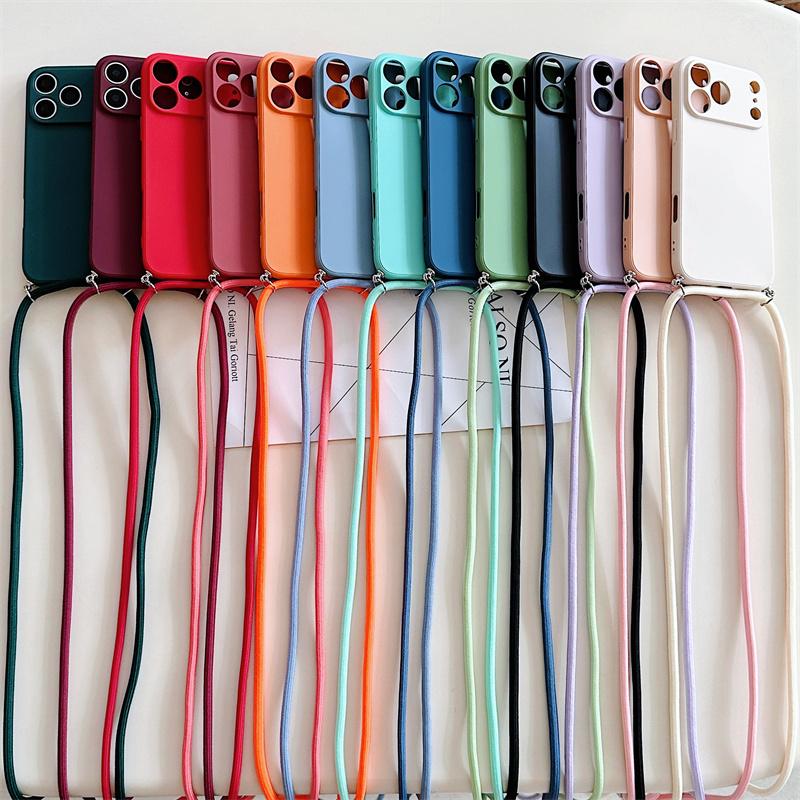 Umhängeband Einfarbige Hülle Für iphone 17 Air 16 15 14 Plus 13 Pro Max Luxus Stoßfestes Silikon Weiche TPU Rückseite