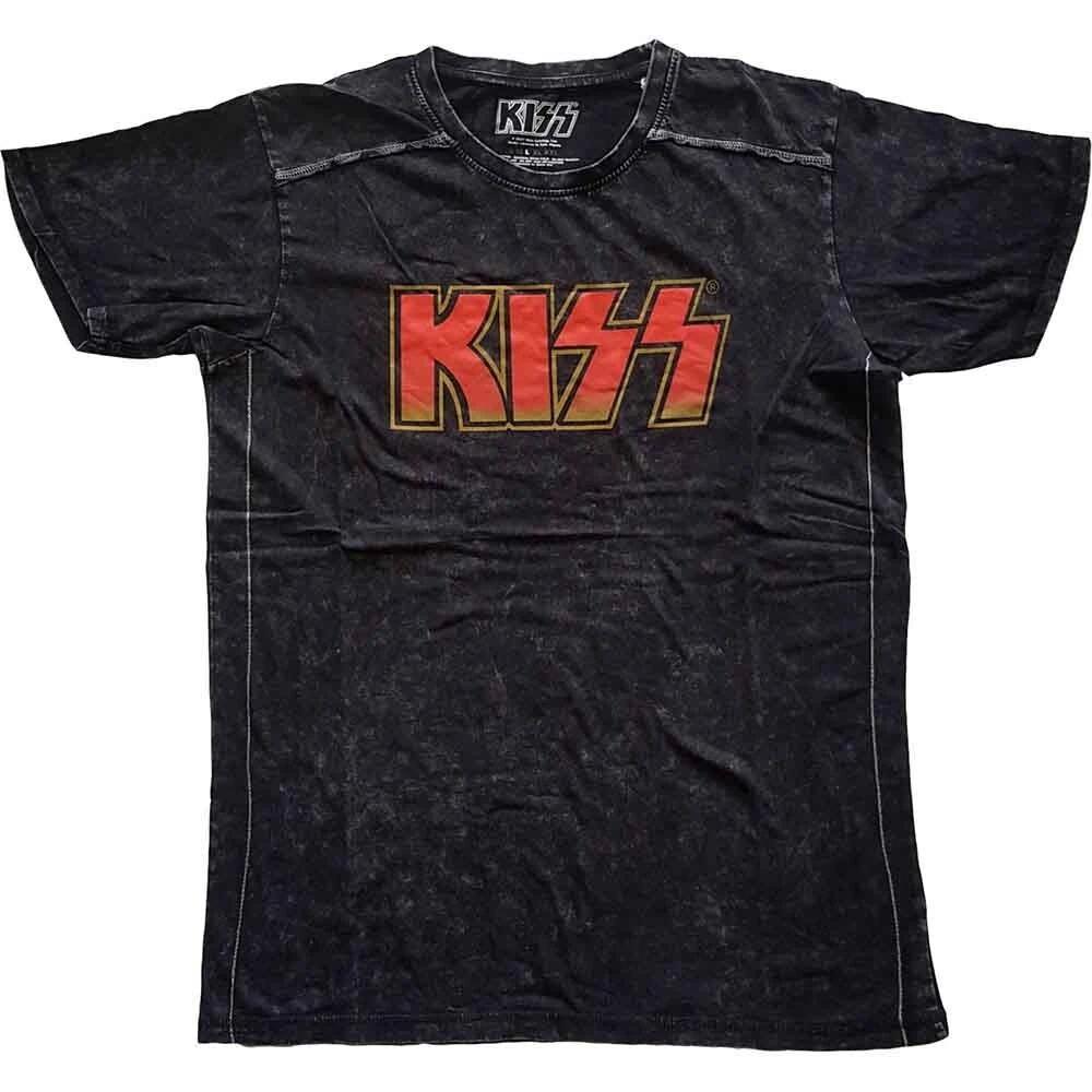 Kiss  Classic Logo  Black Snow Wash T shirt - NEW L