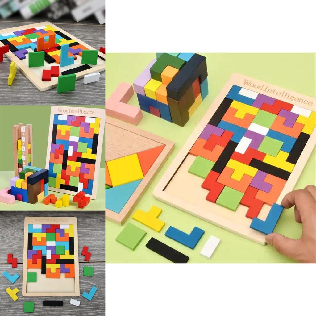 Jouets Tetris en Bois Colorés pour l'Intelligence des Jeunes Apprenants Âgés de 3 à 8 Ans