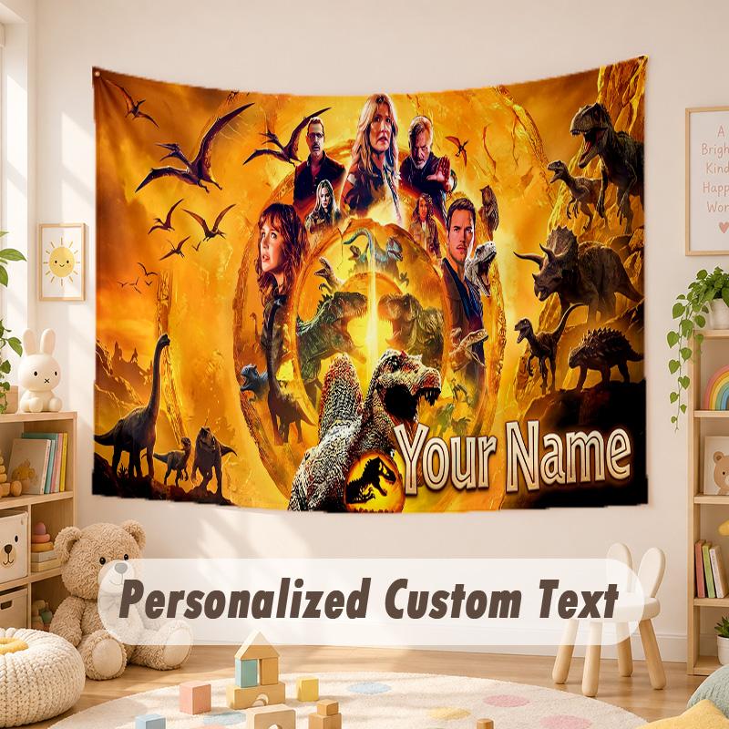 Custom Name Text Tapestry,Jurassic World Boho Wall Hanging, Decorative Backdrop Tapestry For Room