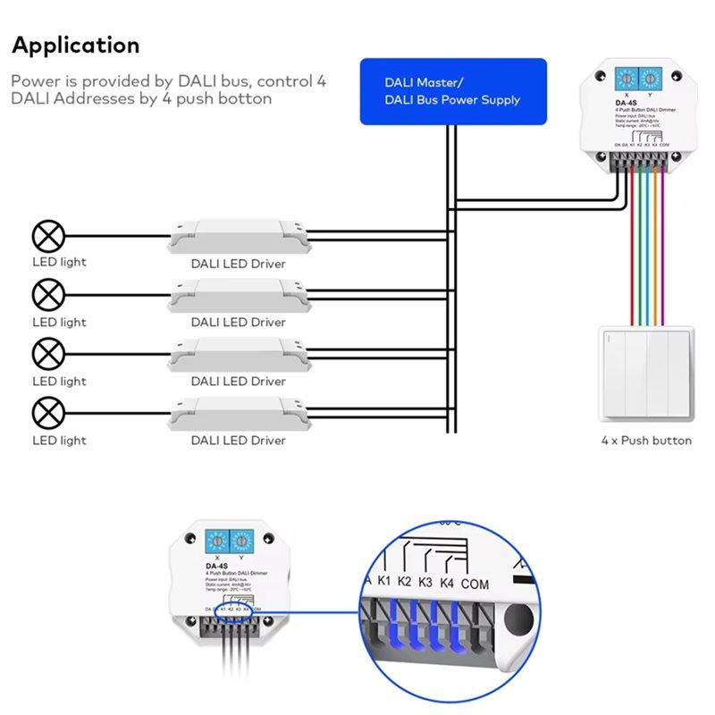 Da-4S Encoded DALI Signal 4 Push Button Dimmer Works DALI Master/Bus Power Supply Switch For LED Lights- Address Selection 3
