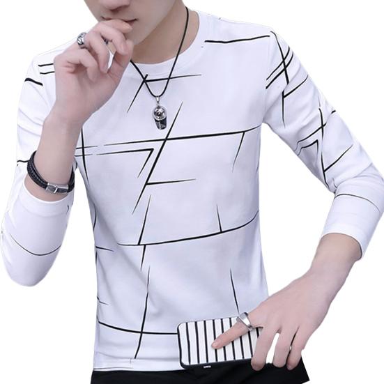 

Men T-shirt Long Sleeves Round Neck Pullover Soft Young Style Warm Comfortable Crew Neck Casual Spring Tops for Daily Wear L білий