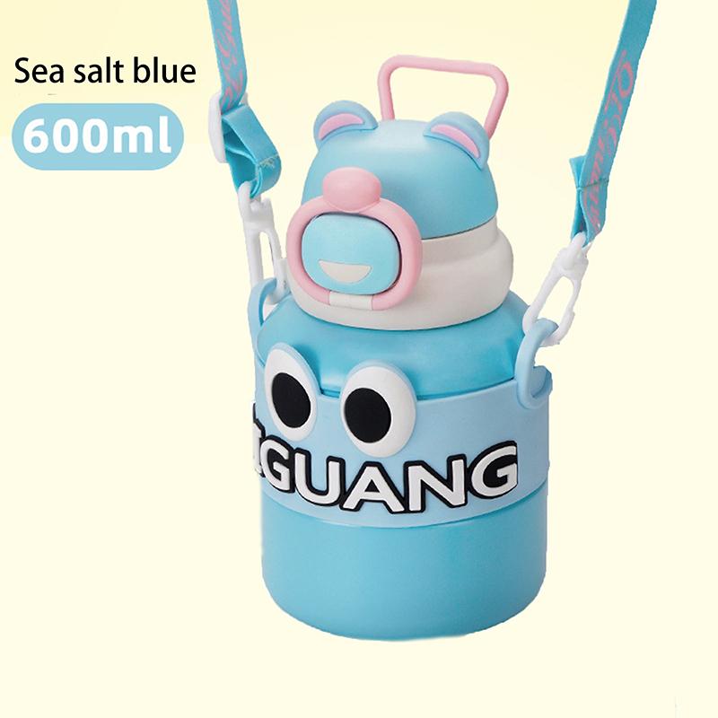 

600Ml Children S Thermos Mug 316 Stainless Steel Cartoon Cute Double Lid Water Cup синий