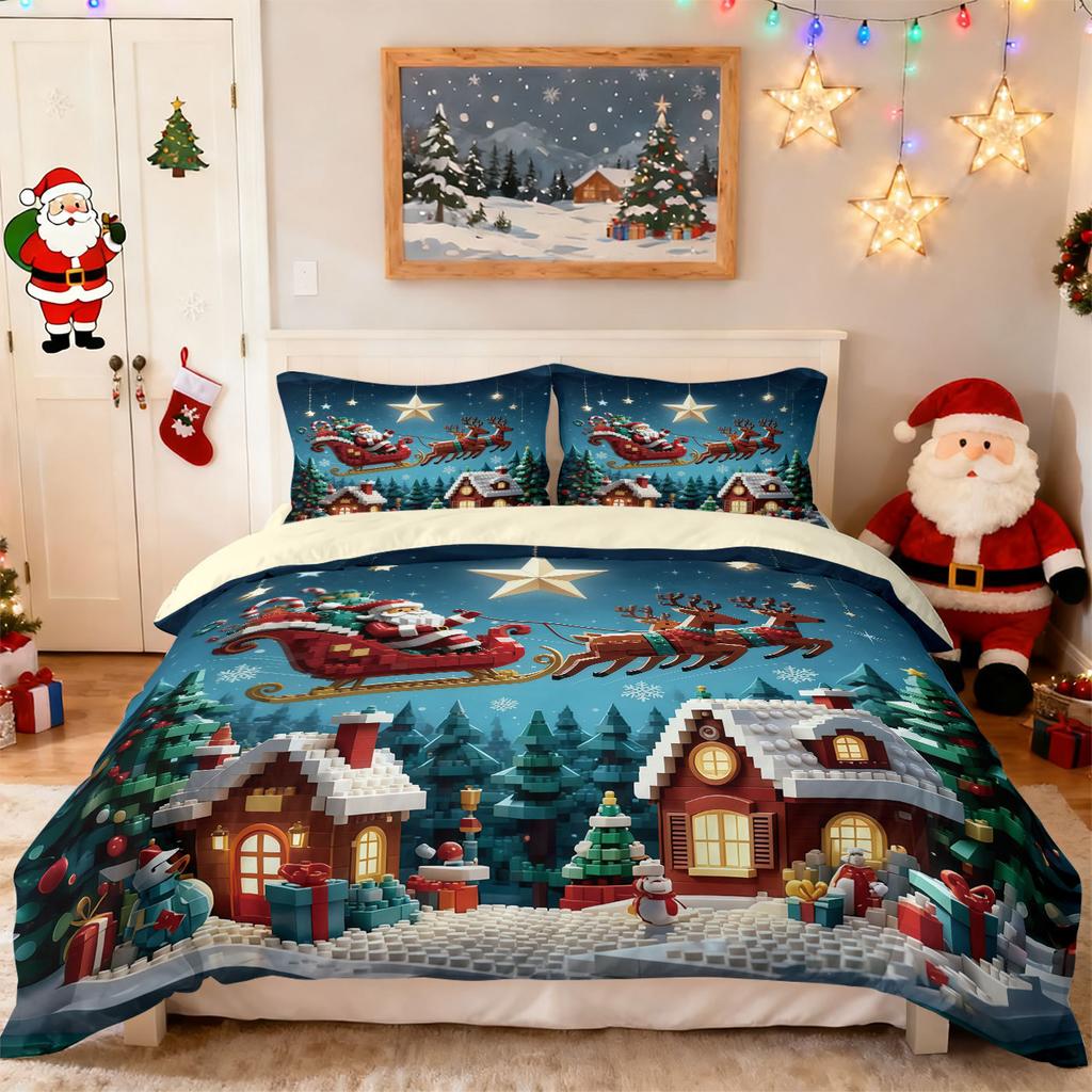 Customized Bed Three-Piece Set Christmas Elements Series Pillowcase Quilt Cover 3D Digital Printing Kit Factory