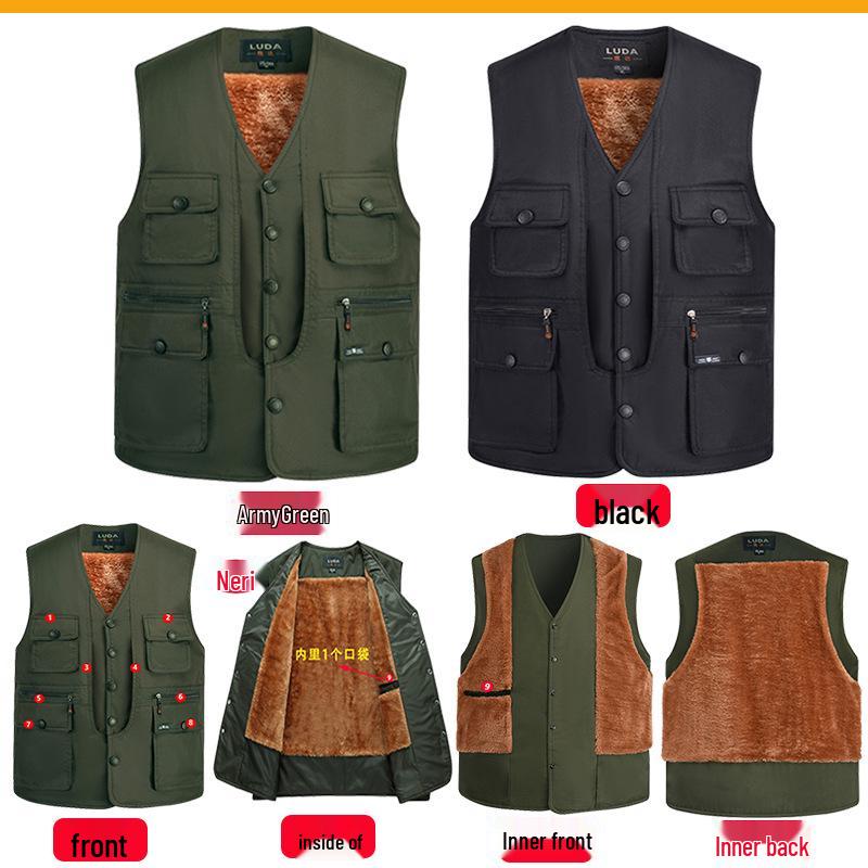 Herren Winter Plus Samt Warme Weste, Verdickt mit Großen Taschen, Übergröße für Mittleren Alters, Ältere und Übergewichtige Personen bis 8XL