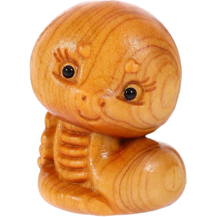 Cabilock Cute Wooden Snake Ornament - Retro Mini Crafted Snake Figurines,Wood Sculptures Carving Chinese Zodiac Snake Statue,Tea Pet for Home Office