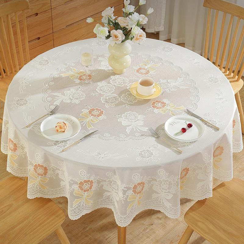 

Round Tablecloth, Washable Waterproof Oil-Proof White Luxury Lace Tea Table Cover With Elegant Touch 80x80cm