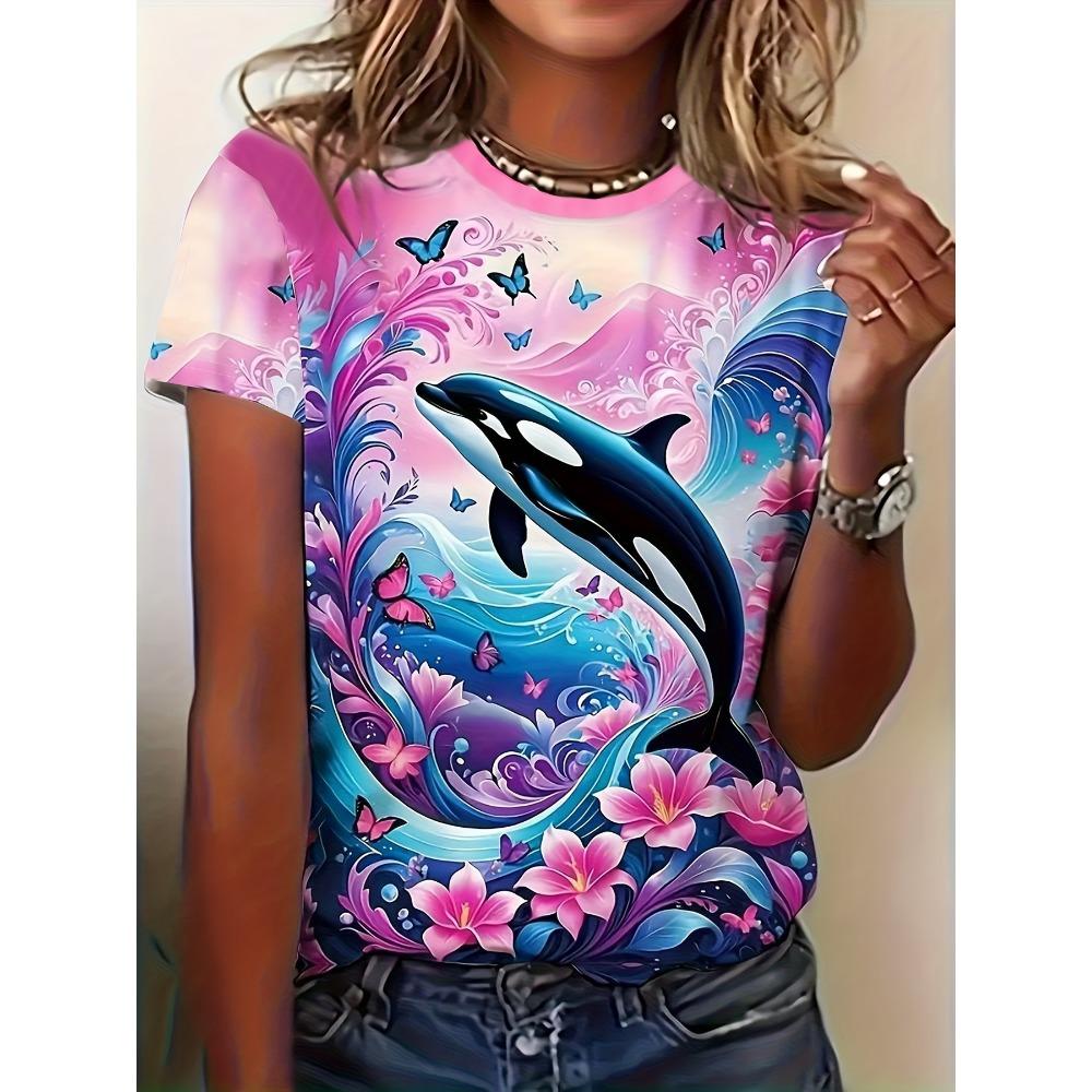 2026 Sommer Rundhals Damen T-Shirt Mode 3D Hawaiianischer Papagei Vogel Druck Kurzarm Cartoon Lässig