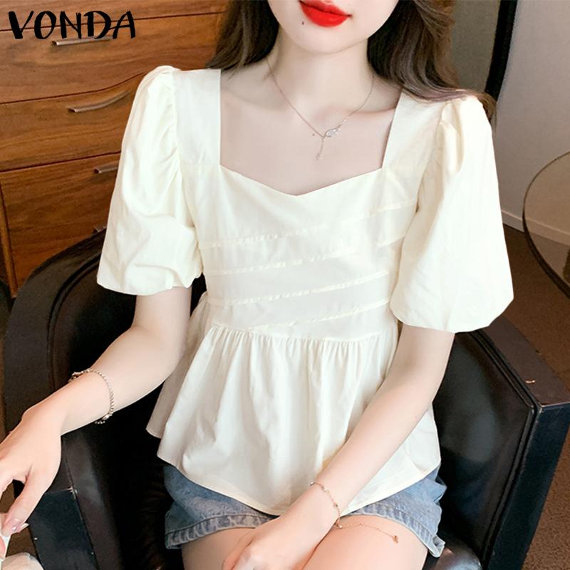 

VONDA Блузка с квадратным вырезом, женские летние топы с пышными рукавами