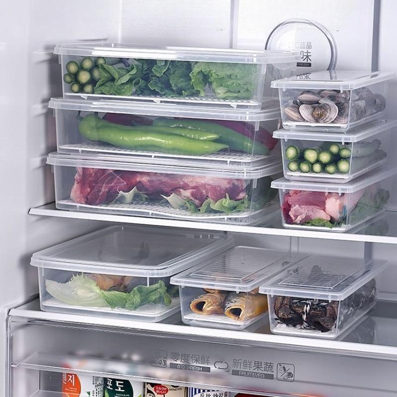 Refrigerator Storage Box Clear Fridge Organizer Fresh Vegetable Fruit Box Drain Basket Food Storage Container Kitchen Organizer