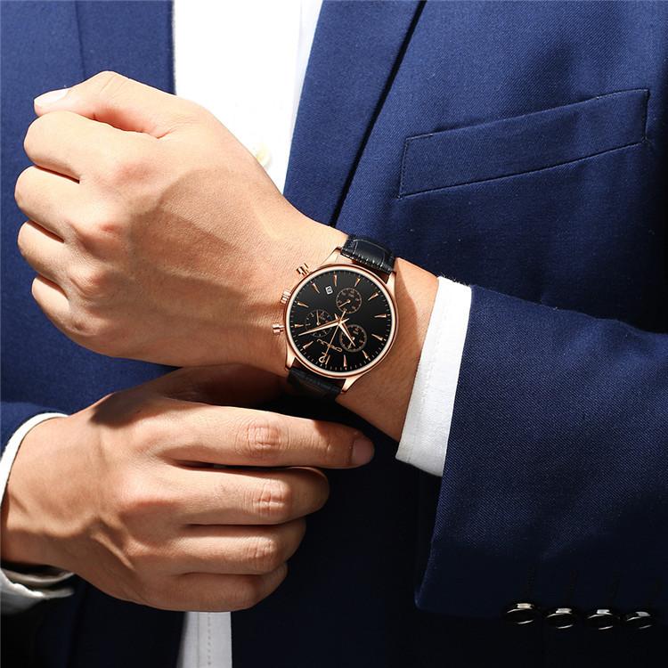 CRRJU New Leather Strap Men's Watch 2313 Steel Strap Watch Simple Business Personality Men Fashion Waterproof