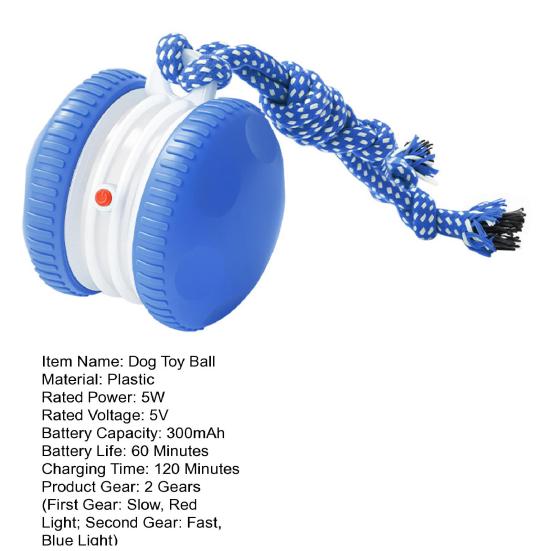Turlająca się zabawka dla psa 2 ustawienia prędkości Automatycznie turlająca się zabawka dla zwierząt domowych Elektryczna interaktywna zabawka dla psa Piłka ze sznurkiem dla małych średnich psów kotów Zabawa Ulga w nudzie