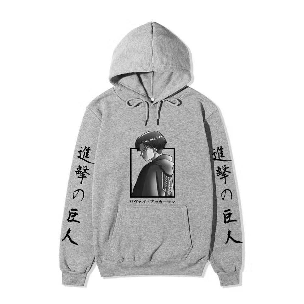 Attack on Titan Levi Ackerman Hoodie Unisex Fleece Sweatshirt Japanese Text Double Sleeve Print Autumn Winter Pullover
