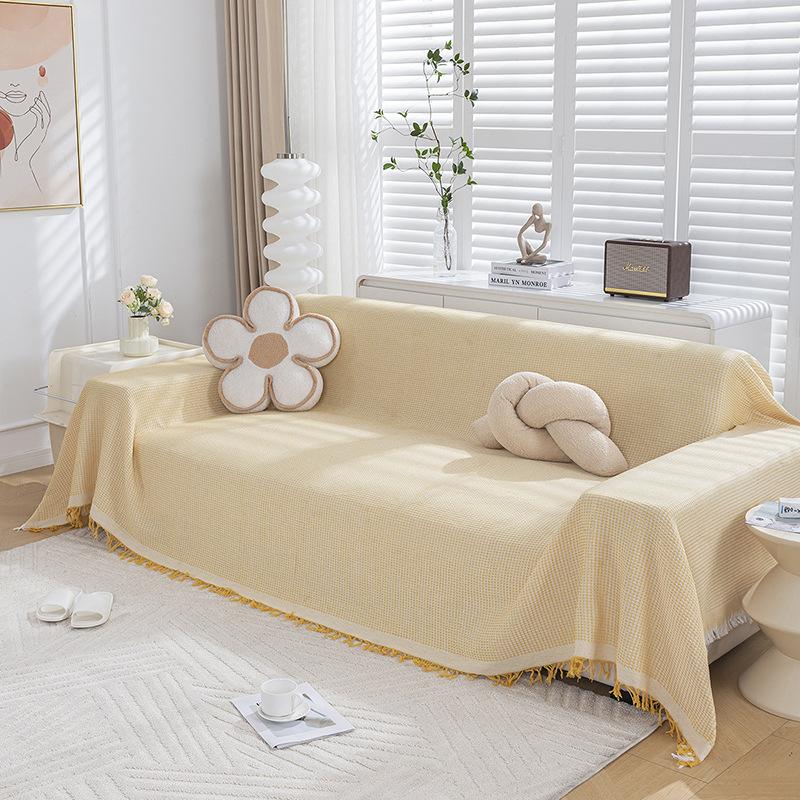 Nordic solid color four-season cotton thread blanket, simple seat cushion ins wind sofa towel, fashionable lunch break blanket